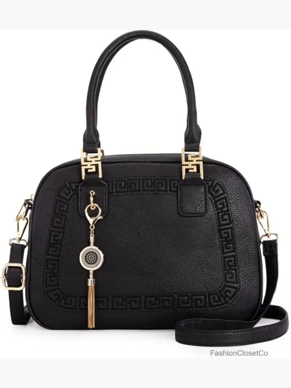Vegan Leather Tassel Crossbody Satchel Bag with Detachable Strap